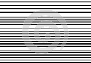 Halftone random horizontal straight parallel lines, stripes pattern and background. Lines vector illustrations. Streaks, strips, photo