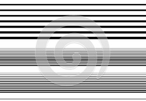 Halftone random horizontal straight parallel lines, stripes pattern and background. Lines vector illustrations. Streaks, strips,