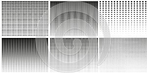 Halftone Rectangles Pictogram Set. Gradient Geometric Dots Background. Abstract Black and White Raster. Vertical