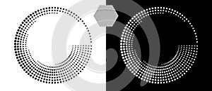 Halftone round as icon or background. Abstract vector circle with hexagons as logo or emblem. Black shape on a white background