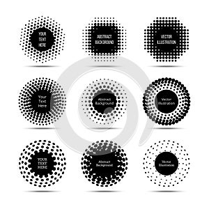 Halftone round design vector elements. Circle pop art banners set