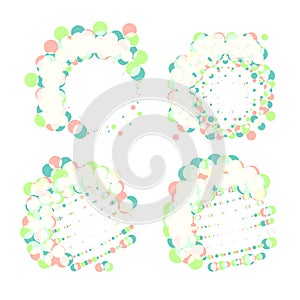 Halftone round design vector elements. Circle pop art banners set. Colorful element with pastel color dots illustration