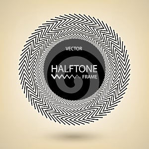 Black circle frame, vector zigzag border design, round halftone design element