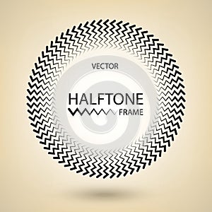 Black circle frame, vector zigzag border design, round halftone design element, screen print texture