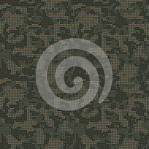 Halftone seamless camouflage, led style texture. Dot pattern, khaki green colors, camo digital background. Vector