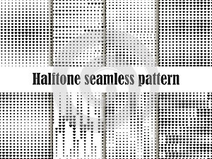 Halftone seamless pattern set, dotted backdrop with heart pop art style. St. Valentine`s Day a collection of backgrounds