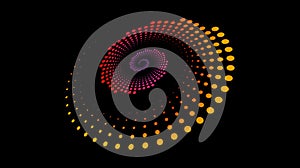 Halftone speed spiral. Red orange dynamic dotted lines in perspective. Radial swirl element for logo, print, poster