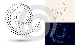 Halftone spiral as icon or background. Black abstract vector as frame with stars for logo or emblem. Circle border isolated on the