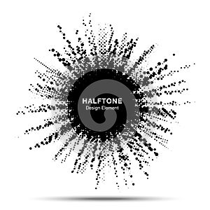 Halftone star frame. Grunge spot border using halftone circle dots raster texture. Sale. Boom shape. Explosion. Vector.