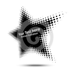 Halftone star perspective frame abstract dots logo emblem. Star border Icon using halftone circle dots texture. Vector.