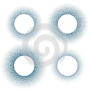 Halftone vector circle frame dots logo emblem, design element for medical, treatment, cosmetic. Round background. Vector
