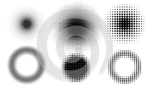 Halftone vector circles, the torus on white background. Set of Simple shapes for template.