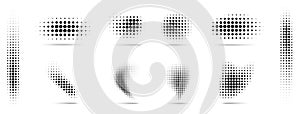 Halftone Vector Dots Curved Gradient Pattern Backgrounds Set. Curve Dotted Spots Halftone Circle Dot Texture. Vector Half Tone.
