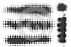 Halftone vector shape. Dotted grunge abstract staine with gradation. Cloud with shade texture. Geometric gradient blot.