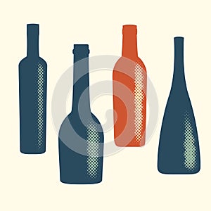 Halftone vector wine bottle elements.