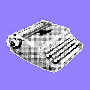 Halftone vintage typewriter isolated on color background.