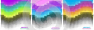 Halftone wave backgrounds. Set of bright half tone patterns. Vector illustration.