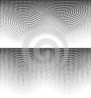 Halftone wave pattern set. Horizontal background using halftone wavy dots texture. Vector illustration.
