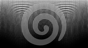 Halftone wave white pattern. Horizontal background using halftone wavy dots texture.  Vector illustration.