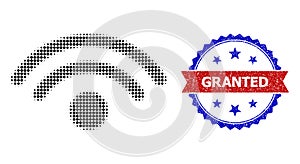 Halftone WiFi Source Icon and Unclean Bicolor Granted Seal