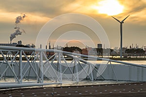 Halfway submerged storm surge barrier photo