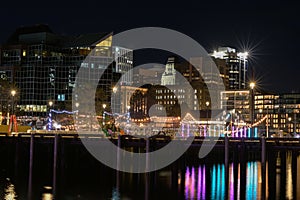 Halifax, Nova Scotia. View of the night waterfront of the city