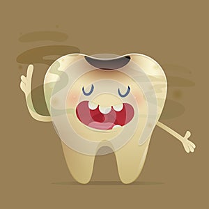 Halitosis concept of cartoon tooth with bad breath photo