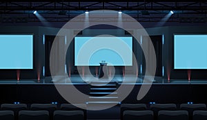 Hall of business conference with screen template