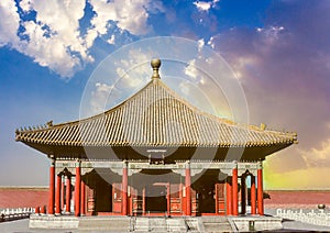 The Hall of Central Harmony located between the Hall of Supreme Harmony and the Hall of Preserved Harmony. These three, known as