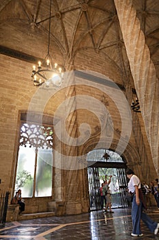 The Hall of the Columns of The Silk Exchange building in Valencia city