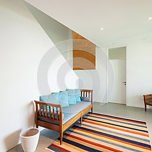 Hall with divan and striped rug