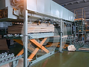 Hall of an industrial factory with woodworking equipment