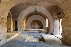 Hall at Mamluk era historic Prince Taz palace with vaulted stone bricks ceiling, Cairo, Egypt photo