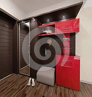 Hall modern style interior design, 3D render