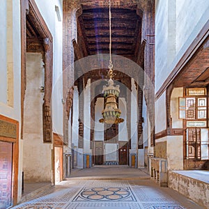 Hall at ottoman era historic house of Zeinab Khatoun, with decorated marble floor, Cairo, Egypt