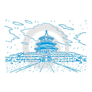 The Hall of Prayer for Good Harvests. Beijing, China. Graphic sketch