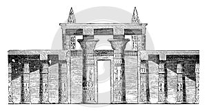 Hall Section of the Great Temple at, archaeological site, vintage engraving