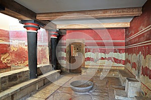 The hall of the throne in the Minoan Palace of Knossos, Heraklion, Crete, Greece