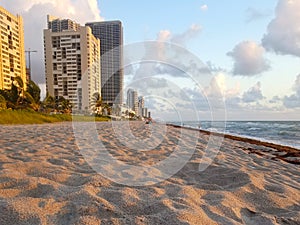 Hallandale Beach Florida sandy beach during sunrise.