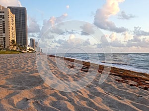 Hallandale Beach Florida sandy beach during sunrise.