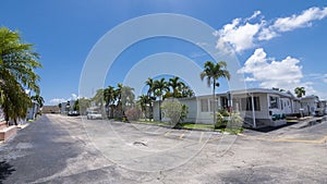 Hallandale Beach, Florida, USA. Street view of a typical Manufactured home community in South Florida