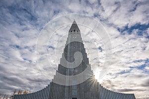 Hallgrimskirkja Church sunset in Iceland photo