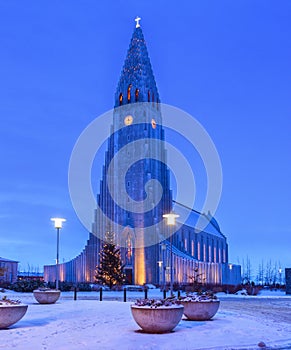 Hallgrimskirkja at dusk, Reykjavik, Iceland