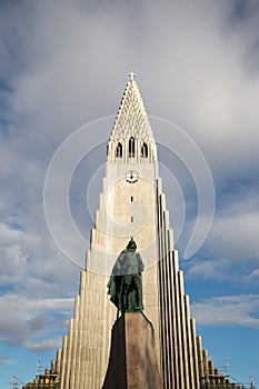 Hallgrimskirkja of Reykjavik in sunlight photo