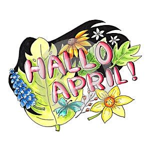 Hallo april illustration in Dutch