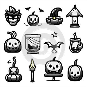 Hallo ween icons set, set of hallo ween bundle, elements, white background. Vector illustration.