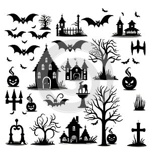 Hallo ween icons, set of hallo ween bundle and elements, white background. Vector illustration.