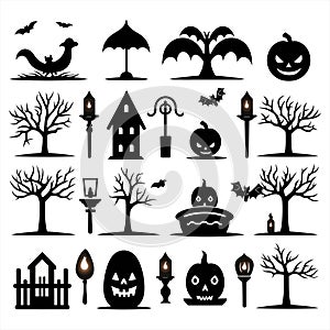 Hallo ween icons, set of hallo ween bundle and elements, white background. Vector illustration.