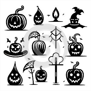 Hallo ween icons, set of hallo ween bundle and elements, white background. Vector illustration.