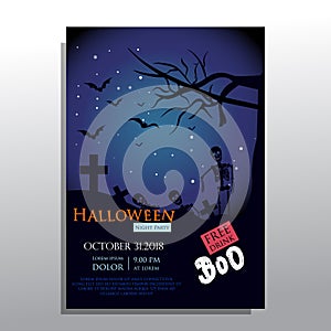 Hallooween party poster with cemetery